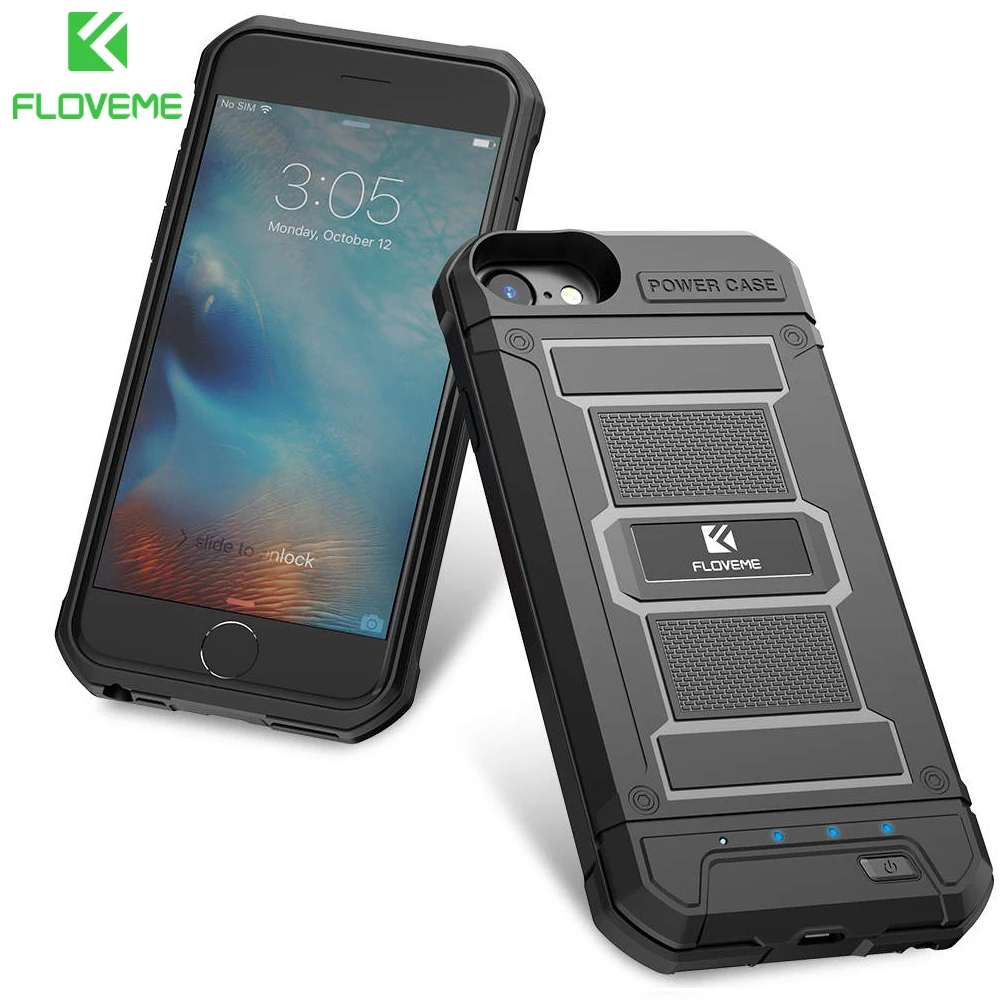 Kopen FLOVEME 4200 mAh Acculader Gevallen Voor iPhone 8 7 6 s Plus externe 3000 mAh Armor Batterij Telefoon Case Voor iPhone 7 6 Power Bank