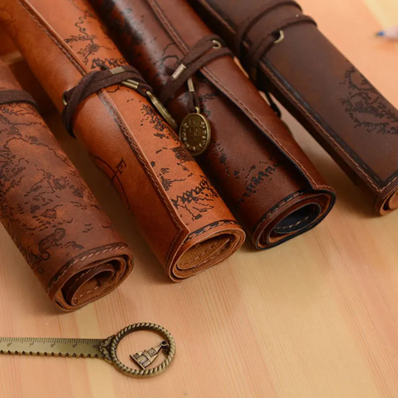 Vintage Retro Treasure Map Pencil Cases For Boy Girl School Stationery Supplies Roll Pencil Bag Pencilcase Make Up Cosmetic Bag pencil cases