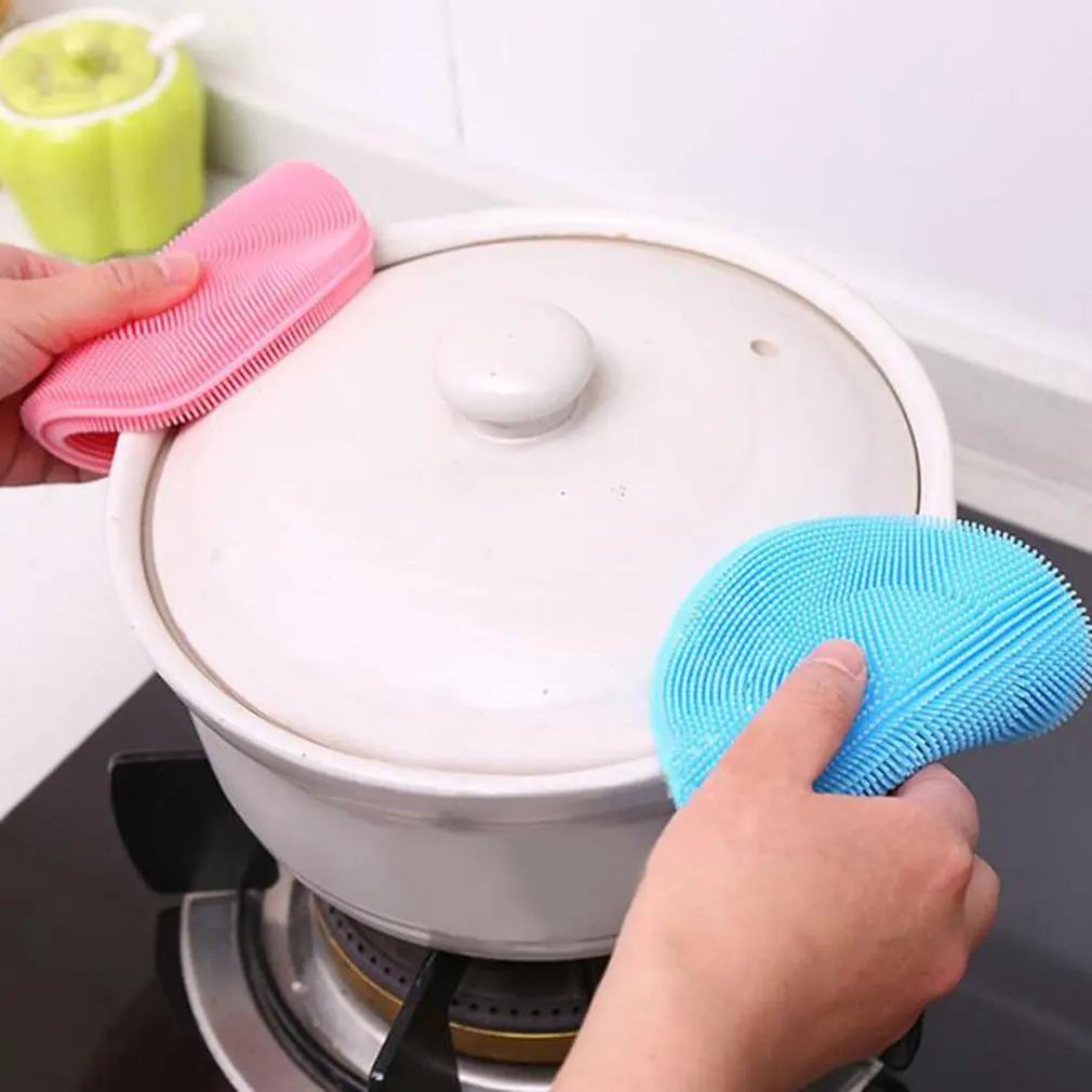 Silicone Sponge Dish Washing Kitchen Scrubber Food-Grade Dishes Multipurpose Sponges Non Stick Cleaning Kitchen Brush