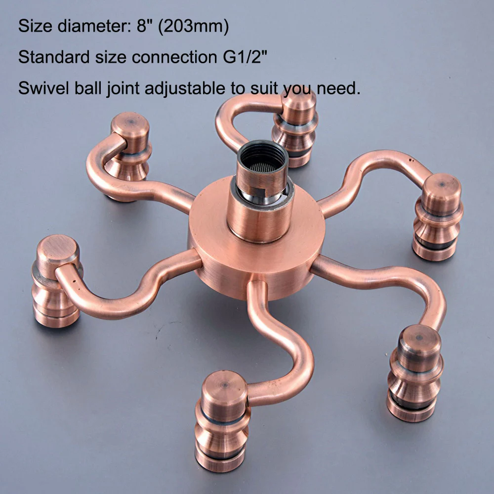 Antique Red Copper8 inch Rain Shower Head Water Saving Top Spray Rainfall Shower Heads Bsh259