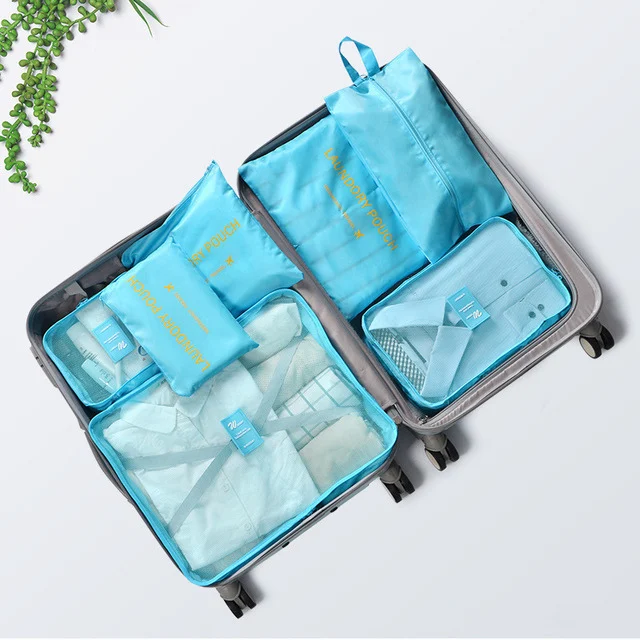 7pcs Sky blue Не пропустите Новые 7 шт./компл. путешествия Чемодан организатор мешок Для женщин большой емкости одежда организовать Для мужчин Дорожная сумка для хранения Организатор сумка - Цвет: 7pcs Sky blue