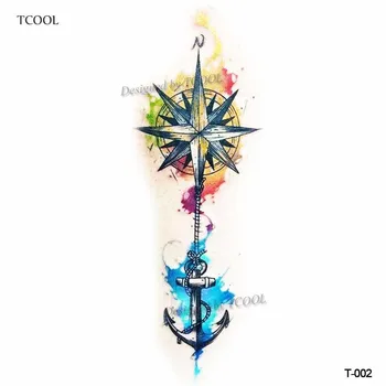 

HXMAN Watercolor Anchor Women Temporary Tattoo Sticker Waterproof Fashion Fake Body Art Tattoos 9.8X6cm Kids Hand Tatoo T-002