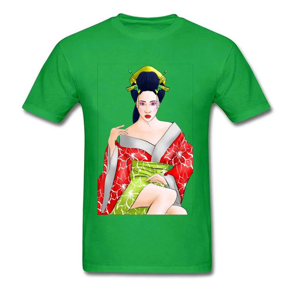 Red Lotus Geisha Cotton Fabric Tops Shirts for Students Print T Shirt Casual Graphic Round Collar Sweatshirts Short Sleeve Red Lotus Geisha green