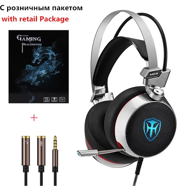 Лучшие PC Gaming Headset 3D стерео наушники с Splitter адаптер регулируемый микрофон светодио дный для ноутбука PS4 PC xbox мобильного телефона - Цвет: M03