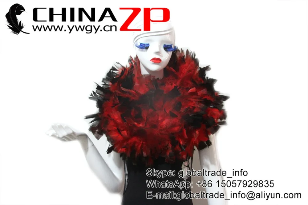 Chinazp Feathers Новое Поступление Красивый черный наконечник Красный Chandelle плоский перо боа дизайн диско сексуальный танец костюмы