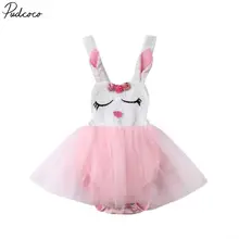 Платье для маленьких девочек кружевное платье-комбинезон принцессы с кроликом и открытой спиной Вечерние платья-пачки Пасхальный костюм на возраст от 0 до 24 месяцев