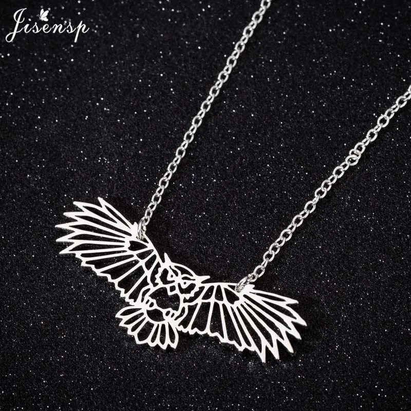 

Jisensp New Fashion Owl Charm Necklace for Women Men Simple Origami Necklace Natural Animal Jewelry collares de moda 2019