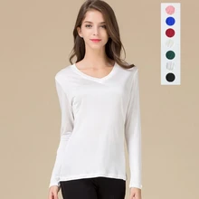 Женские 50% шелк 50% вискоза эластичный v-образный вырез база многошаровые Футболки с длинным рукавом майка HY110