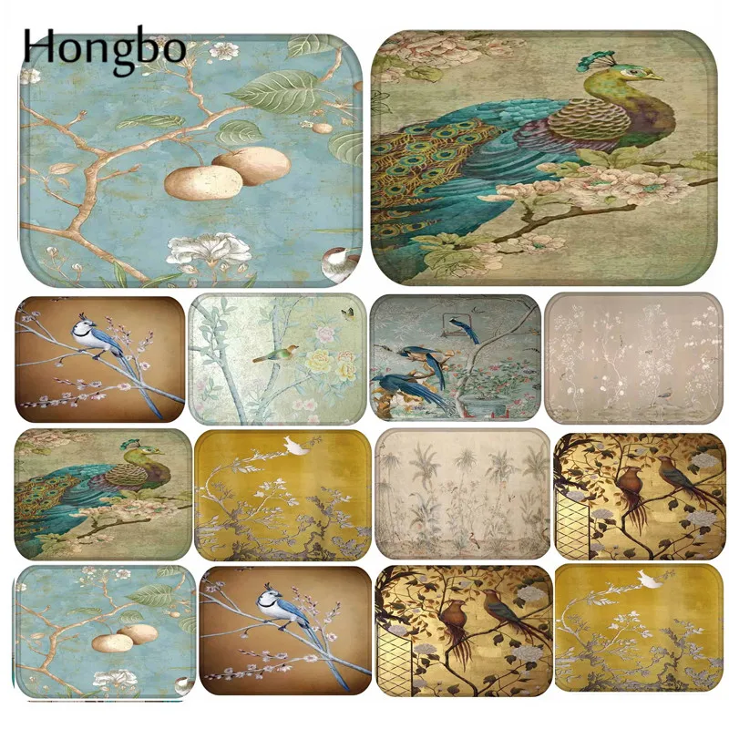 

Hongbo Flower Tree Bird Pattern Anti-Slip Carpet Door Mat Doormat Outdoor Kitchen Living Room Floor Mat Rug