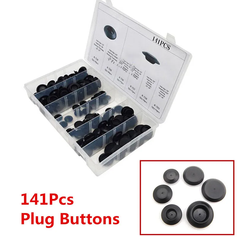 

141Pcs Flush Mount Plastic Hole Plug Assortment Kit Auto Body Sheet Metal Fastener Clip For Buick Kia Ford Hodna VW Toyota