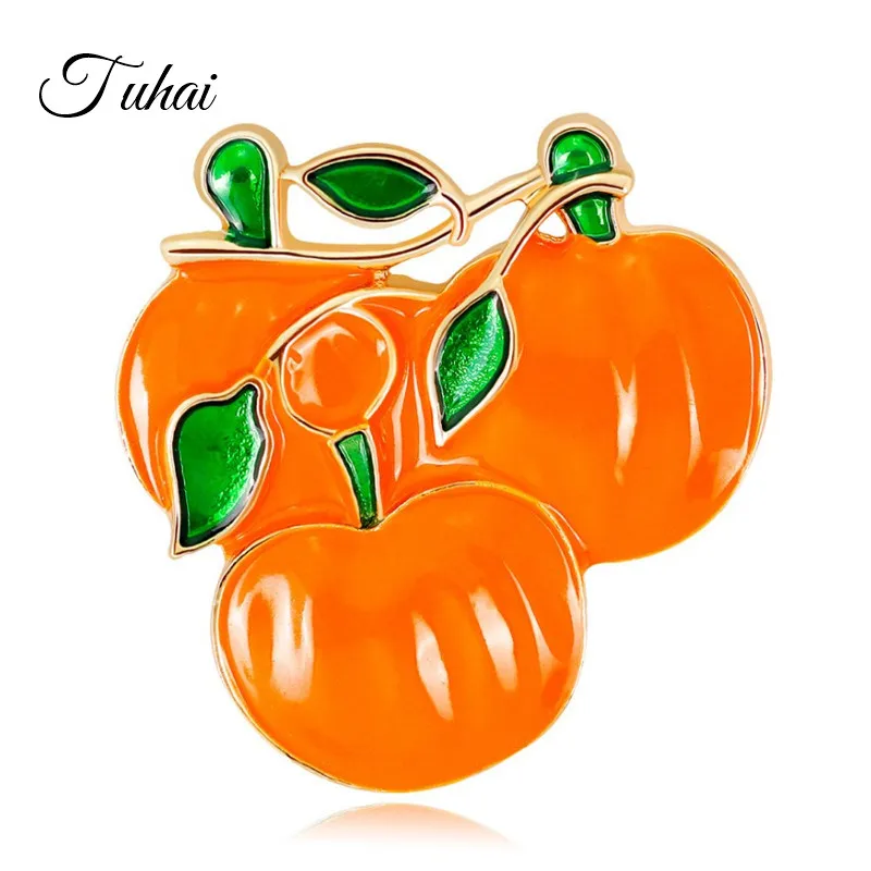 Enamel Halloween Green Leaves Orange Pumpkin Brooch Pins Jewelry Gift For Women