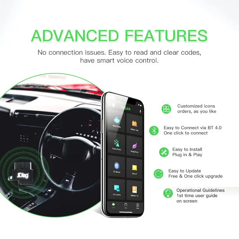Сканер Bluetooth для диагностики автомобиля JDiag FasLink M2 Platinum OBD 2 считыватель кодов ABS SRS Transmissiion
