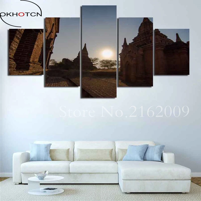 OKHOTCN Wall Art Modern Decor Framed Canvas Pictures Living Room 5 Pieces European Castle Building in The Sun Painting HD Poster | Дом и сад