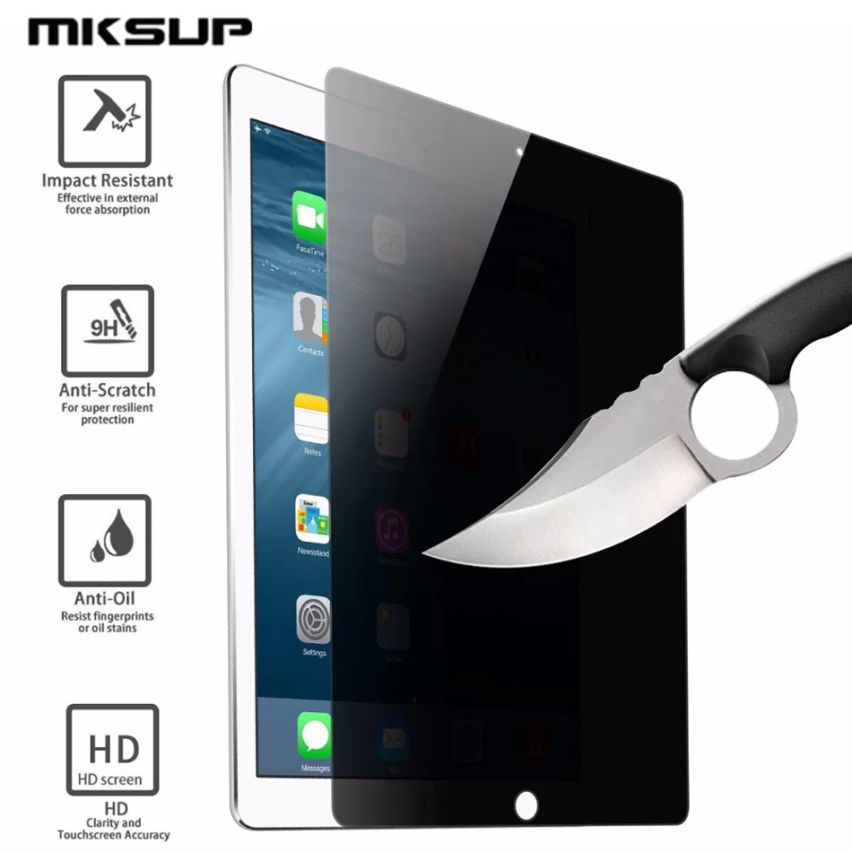 MKSUP Anti Spy Privacy Tempered Glass Screen Protector For Apple iPad Pro 9 7 2017 9H