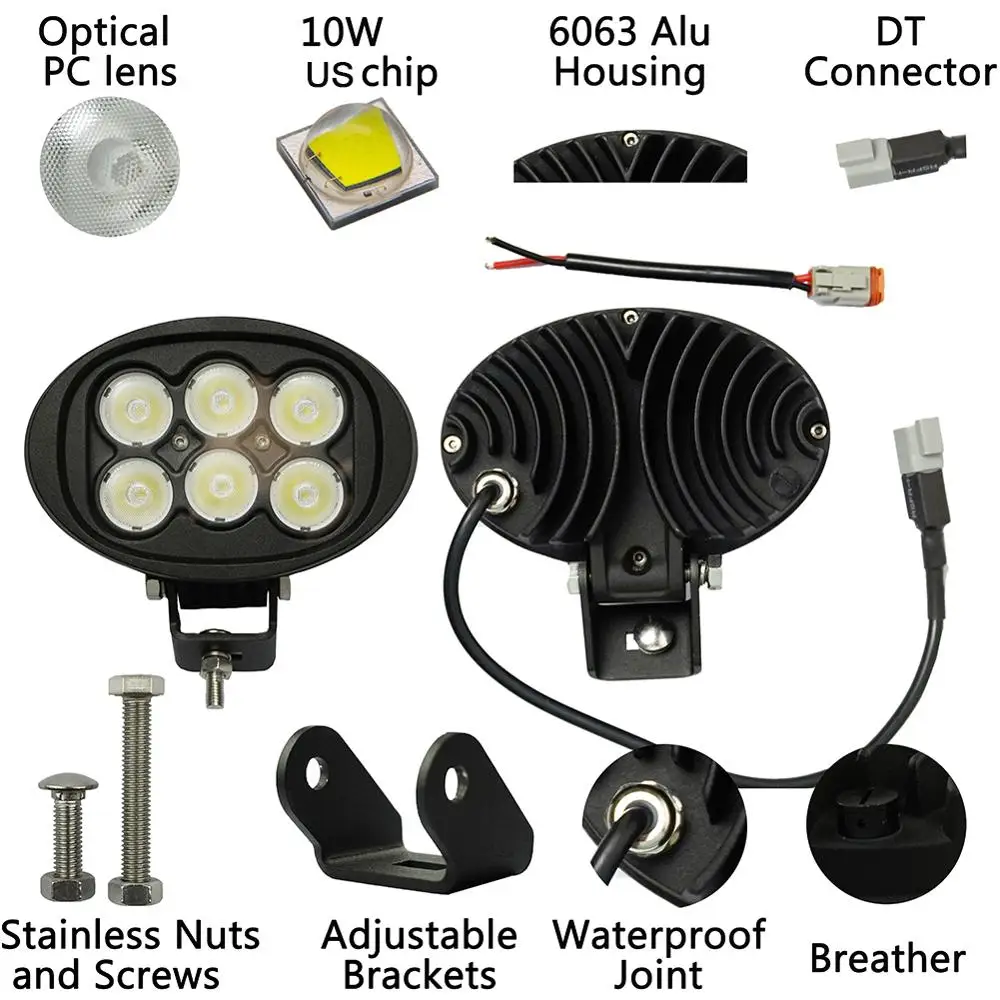 45W Oval Led work light driving light 12V 24V projector lens For truck ATV UTV 4x4 4wd offroad tractor lights off-road industrial marine heavy duty forklift mining agriculture farmer construction automotive (2)