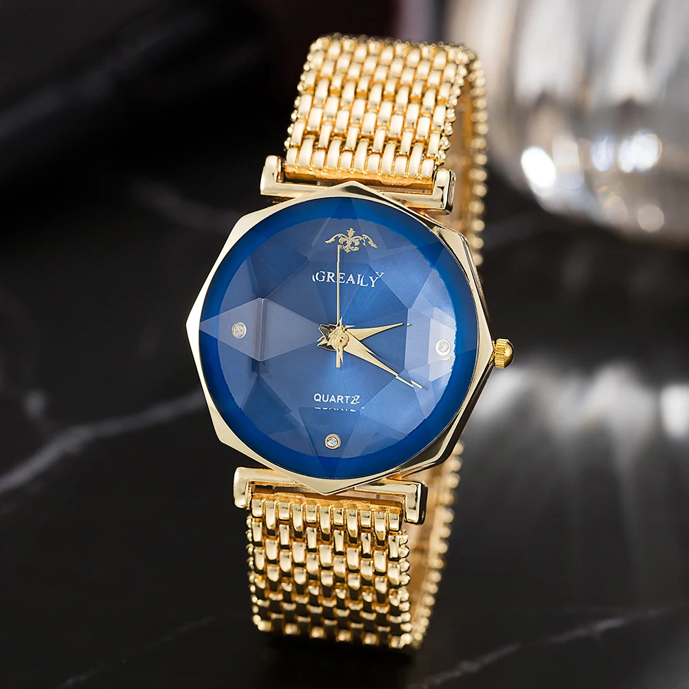 Модные женские наручные часы с голубым лицом, сплав, 3D стекло, популярные,, бренд Grealy, наручные часы с подарочной коробкой, топ, горячие часы