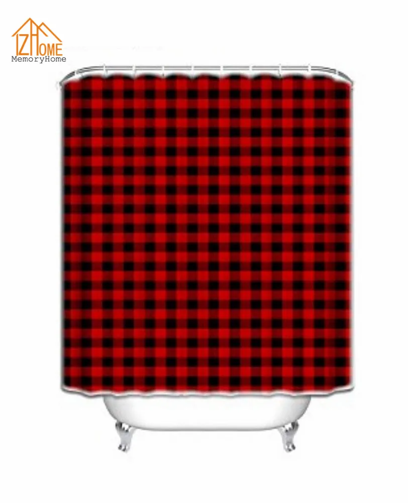 Memory Home Custom Waterproof Shower Curtains Rustic Red Black Buffalo