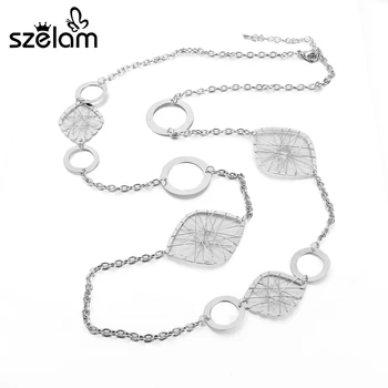 

Szelam 2019 Summer Women Gold Necklace Retro Square Charm Chain Necklace For Female Collar Necklace Jewellery Sne160127