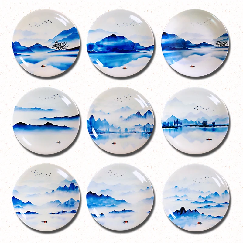 Китайский Синий и белый фарфор классический пейзаж керамическая подвесная тарелка для украшения гостиной задний план настенная декоративная пла