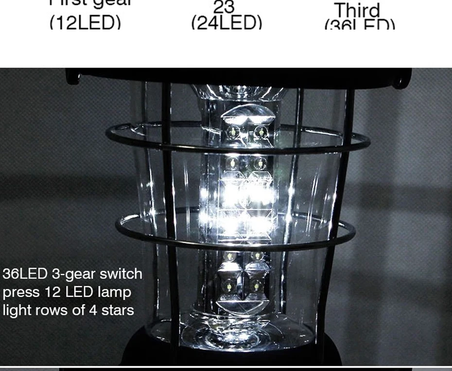 Кемпинг Фонари напольный светильник палатка рукоятки Солнечный свет 36 светодиодов 3 режима освещения Перезаряжаемые