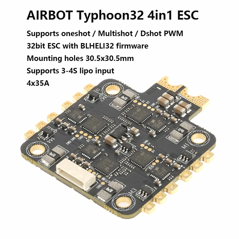 

LIH AIRBOT Brushless Blheli32 bit ESC 4x35A Typhoon32 4in1 ESC Supports DSHOT 1200, BLHELI32 firmware Sensor For Fpv Quadcopte