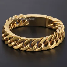 Davieslee Niños Mens Cadena de Corte Rombo Doble Curb Enlace Oro Negro Plateado de Acero Inoxidable 316L Pulsera 14mm de Ancho DLHB346
