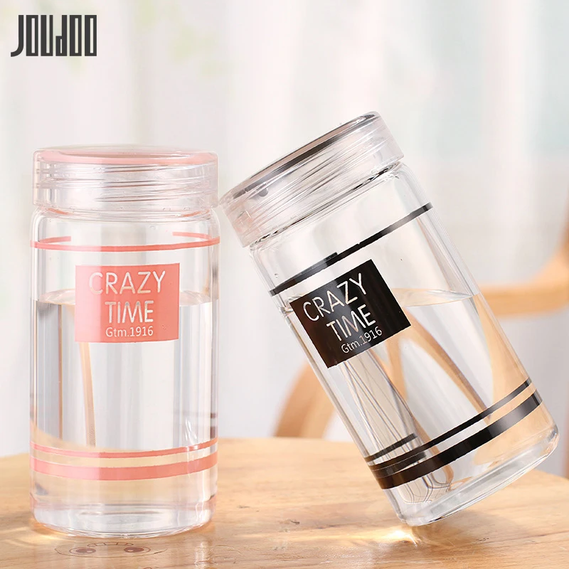 JOUDOO 300ml Transparent Mini Glass Bottle Outdoor Lemon Fruit Juice Portable Leakproof Drinking Water Bottles Gift 35