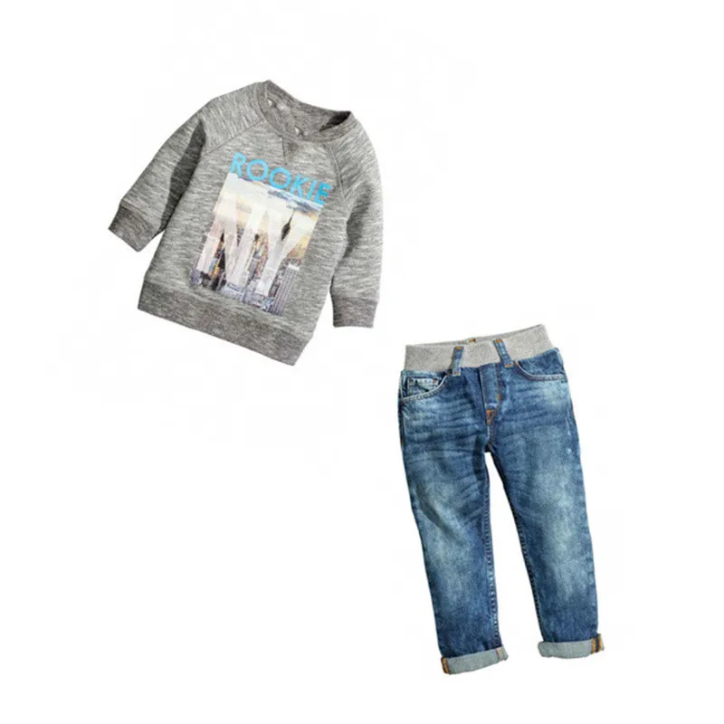 

Children Clothings Kids Boys Autumn Sets Long Sleeve T-Shirt+ Jeans Trousers 2 Pieces Suits Toddler Cotton Pullover Costumes