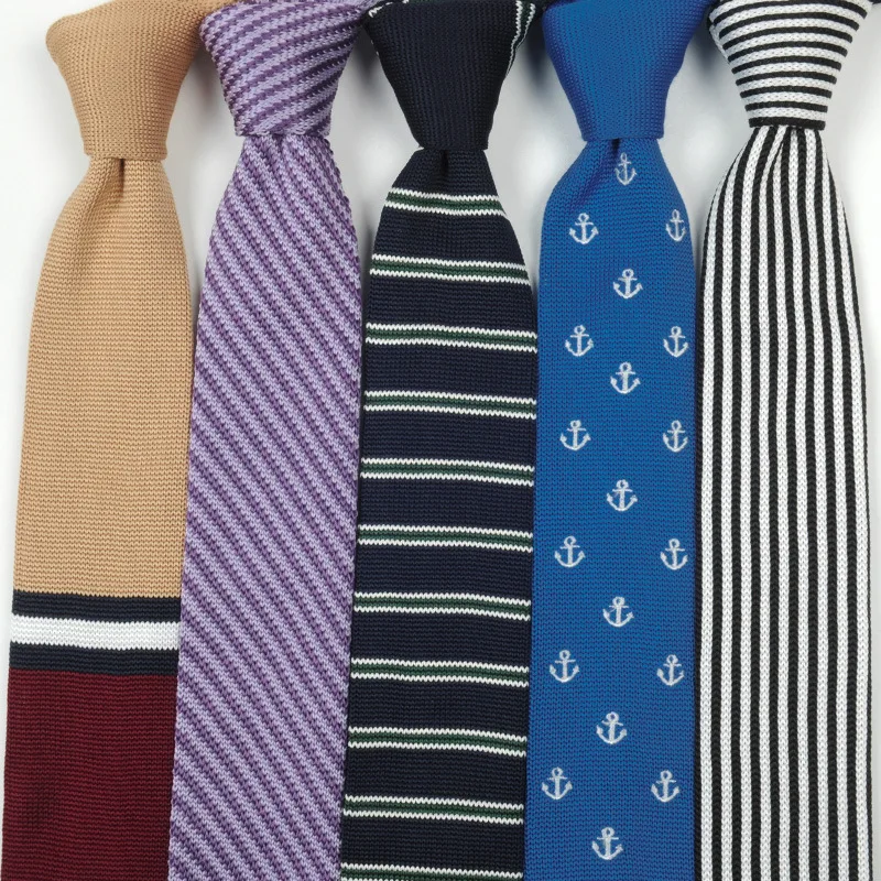

British Casual Men's Flat Knit Narrow Tie 6cm Dress Wool Wedding Stripe Tie White Shirt Necktie Gifts for Men Men Accessories