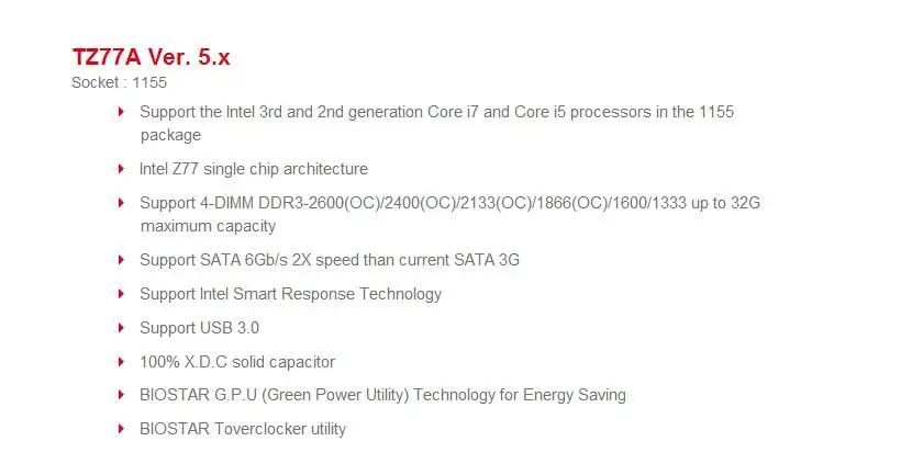 Используется, хорошем состоянии BIOSTAR TZ77A Оригинал Материнская плата Intel Z77 LGA 1155 DDR3 32 г SATA3 USB3.0 ATX