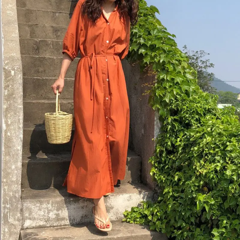

Summer Dress Women Vestido Loose Long Dress Elegant Robe Femme Casual Streetwear Sundress V-Neck Shirt Dress Women Clothes Q1516