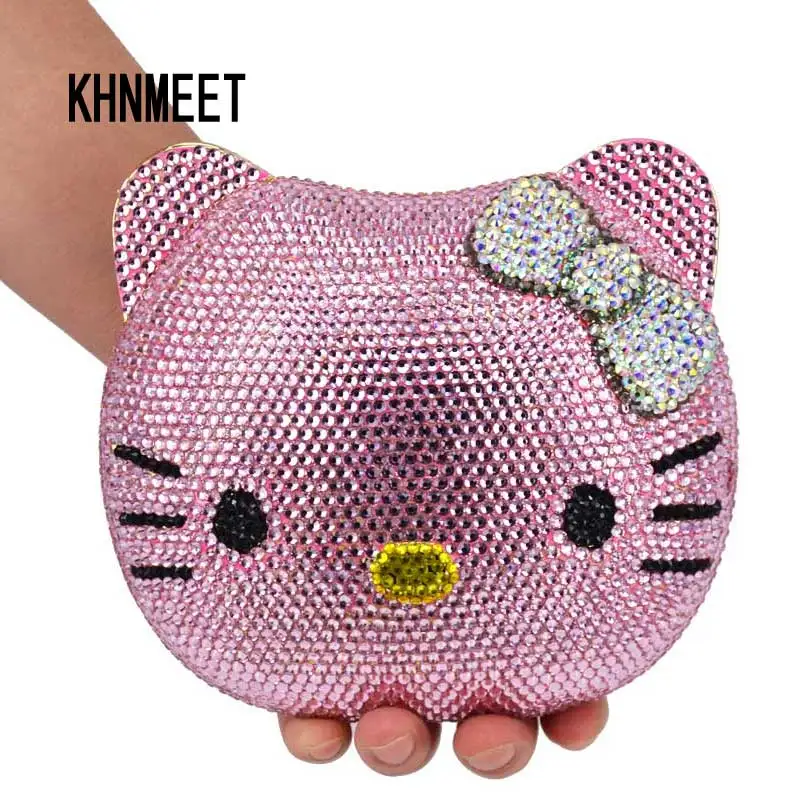 

Cartoon Cat Face evening bag cartoon girl Handbags animal crystal Clutch bag diamond party Purse ladies prom Shoulder bag SC025
