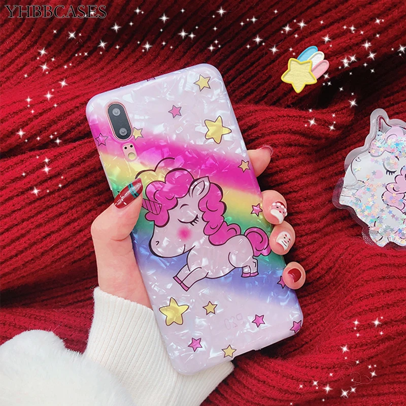 

YHBBCASES Rainbow Unicorn Phone Case For Huawei P20 Pro P10 Plus Honor 9 10 Mate 10 20 Nova 3i Cases Cute Conch Shell Soft Cover