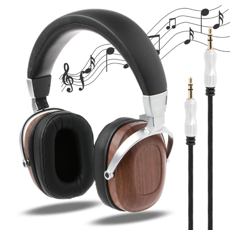 

OOTDTY Headphone Moving Coil Headset B8 Stereo Wooden Metal Over-ear Black Mahogany Earphone