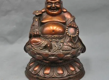 

YM 311 8" China Maitreya Buddha Happy Monk Hold Ruyi Bronze Statue