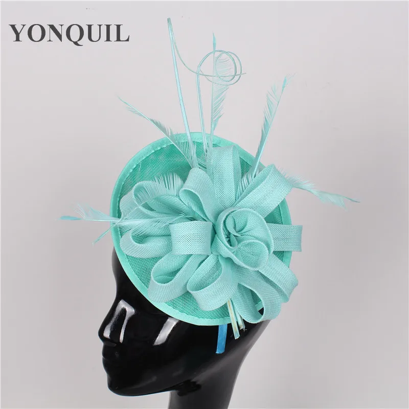 

Women Chic Wedding Fascinator Hat imitation rose flower with ostrich quill adorn headdress Cocktail Party Headpiece Hair band