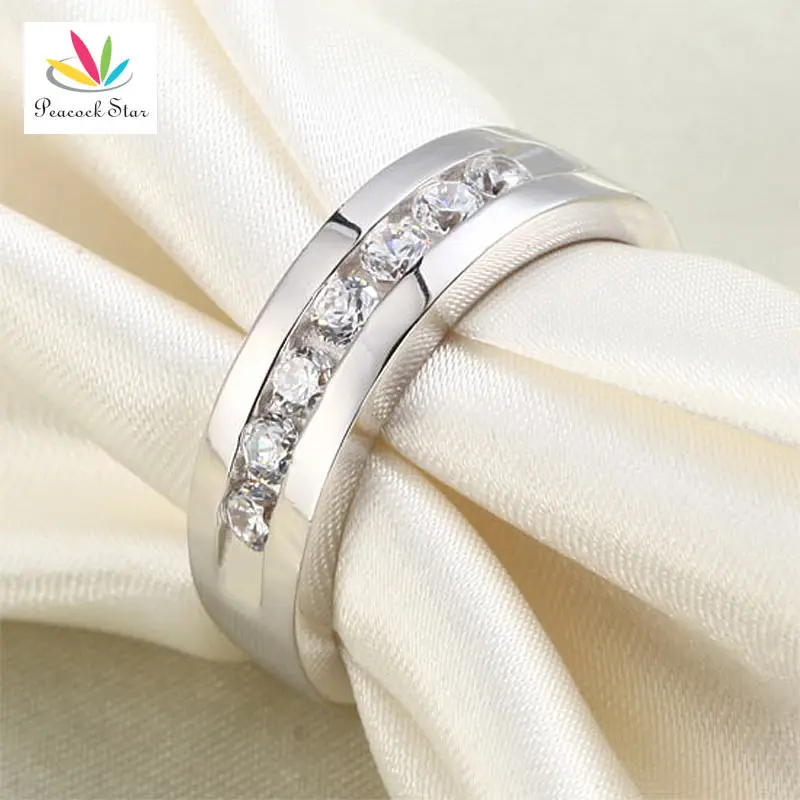 Peacock Star Round Cut Men's Bridal Wedding Band Solid 925 Sterling Silver Ring Jewelry CFR8057