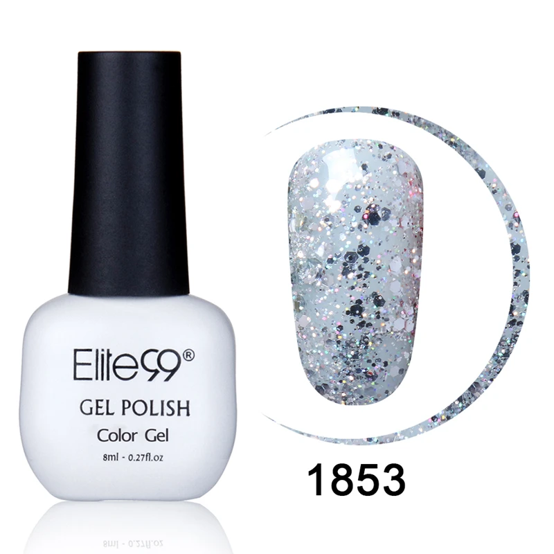 Elite99, 8 мл, чистый цвет, Гель-лак, светодиодный, лампа для ногтей, глазурь, краска, впитывается, сделай сам, УФ, великолепный, цветной, долговечный, УФ-гель, сделай сам, дизайн ногтей - Цвет: 1853 Glitter Silver