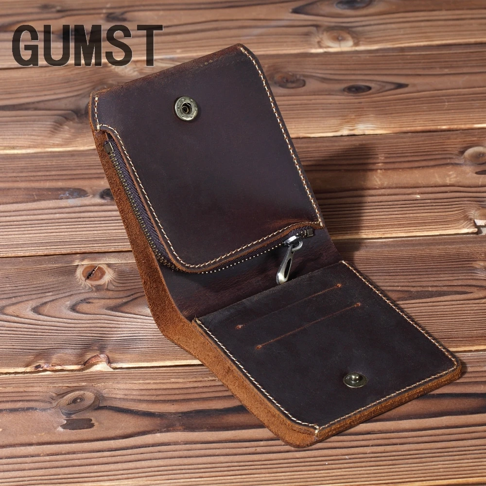 

Retro Handmade Genuine Leather Men Wallets Purse with Coin Pocket Short Zipper Travel Wallet Male Creative Design Portomonee Man