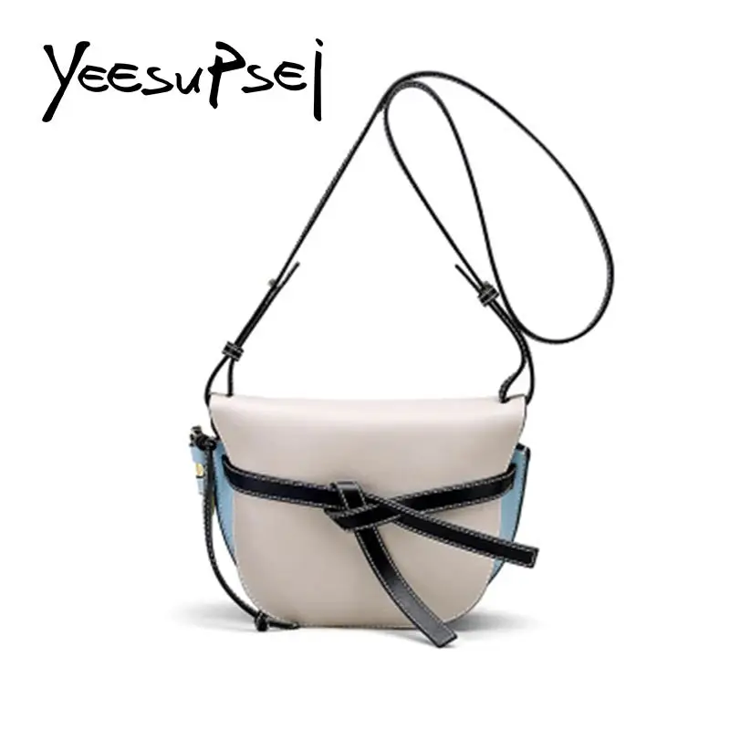 

YeeSupSei Women Saddle Handbag Totes Female Shopping Fashion Bow Shoulder Bags 2018 Women Genuine Leather Zipper Handbag Totes