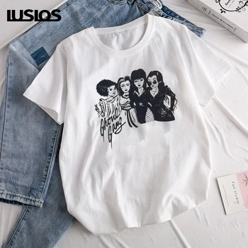 

LUS LOS GHOUL GANG Pattern Printing White Women t shirt Harajuku Streetwear tee shirt femme New Fashion