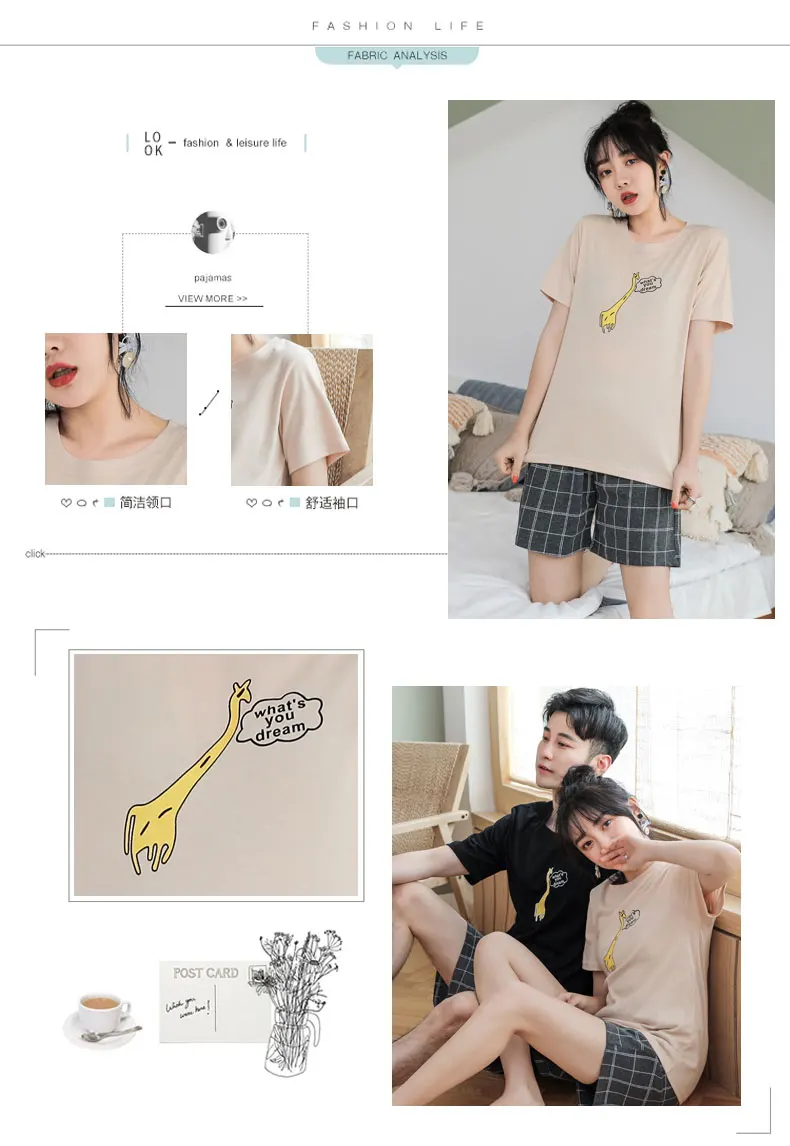 men's pajama sets Pajama New Couple Pajamas Set Homesuit Homeclothes Fashion Style Casual Style Women and Men Short Sleeve Short Pants Sleepwear cotton pyjama set