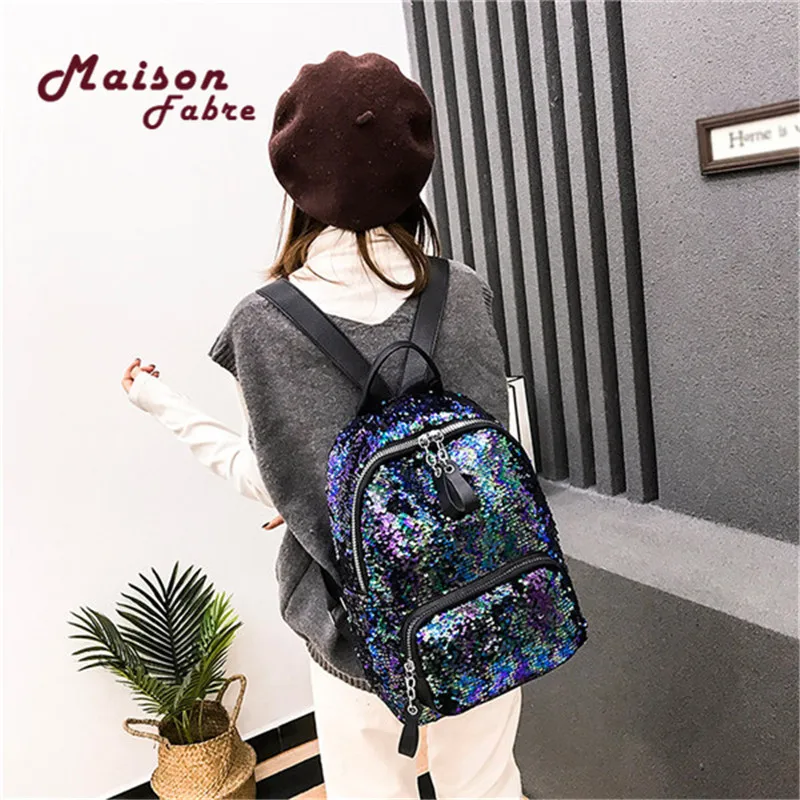 Maison Fabre Backpack Women Sequin Hit Color School Bag Backpack Student Satchel Travel Bag Backpack Mochila de dama