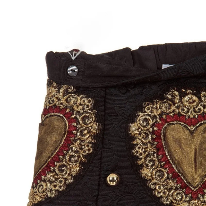 Винтаж черного цвета с вышивкой сердца с трапециевидная юбка Для женщин взлетно-посадочной полосы дизайнерское двубортное женские вечерние мини-юбка Костюмы