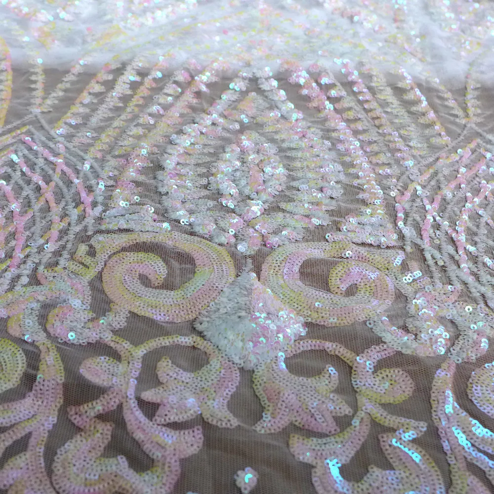La Belleza 1 ярд Волшебные розовые блестки на 4 пути стрейч сетки вышитые свадебное платье/вечернее платье кружевная ткань 51 ''ширина