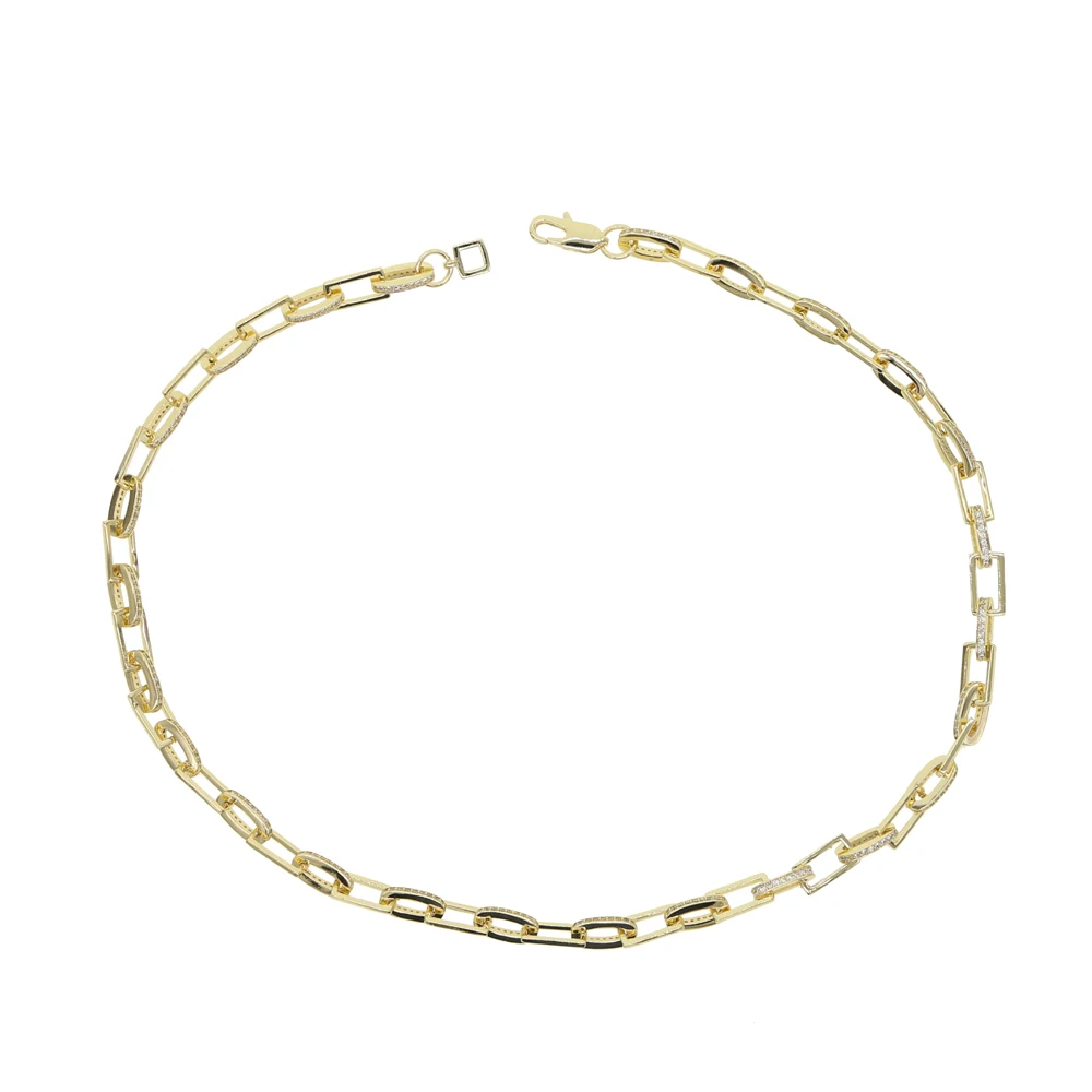 Новинка лета, квадратная цепочка со льдом, блестящий фианит cz, женское золотое наполнение 45 см, современное простое ожерелье с цепочкой