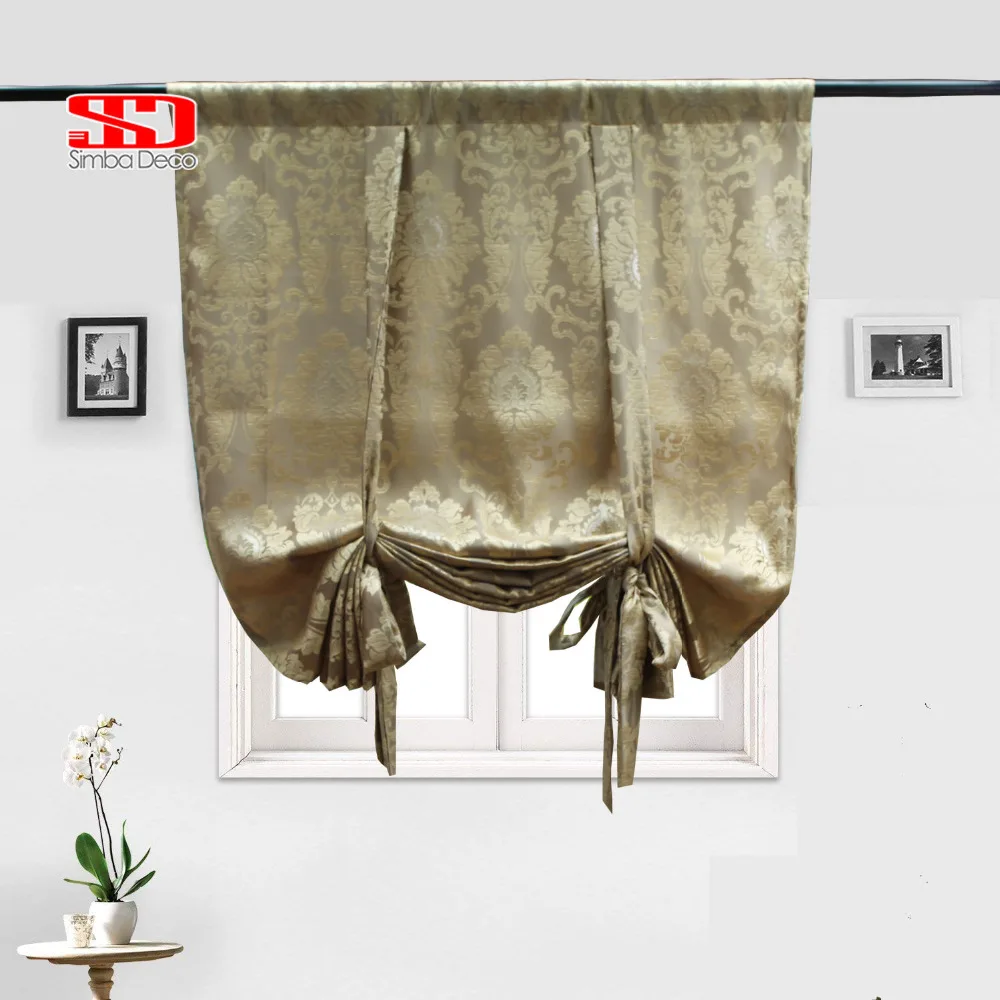 European Damask Roman Curtains For Living Room Belt Luxury