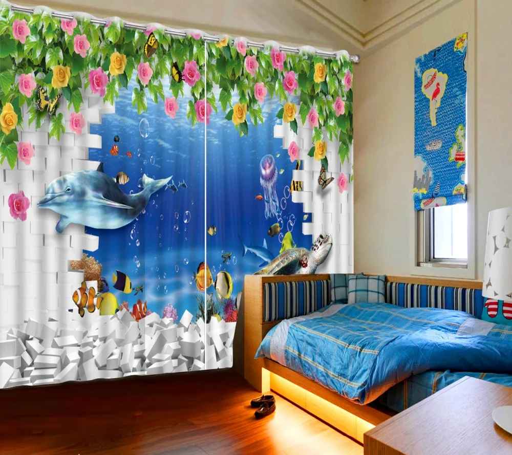 

Custom any size country bedroom curtains ocean dolphin 3d curtains modern living room curtains