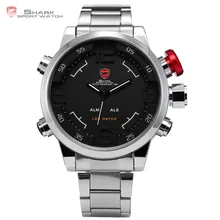 Акула Бренд Часы двойной нержавеющая сталь черный циферблат цифровой на СИД дата день Будильник Relogio кварц военнослужащих спортивные часы / SH103