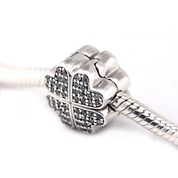 

Original 925 Sterling Silver Charm Pave Clear CZ Petals of Love Clip Lock Stopper Beads Fits Pandora Bracelet for Women Gift